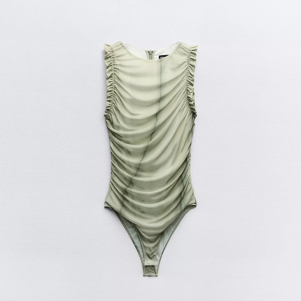 Zara RUFFLED PRINTED TULLE BODYSUIT